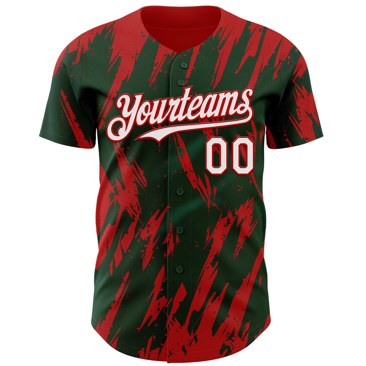 Custom Green White-Red Splatter Torn Sharp Brush Stroke Authentic Baseball Jersey