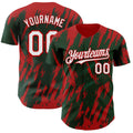 Custom Green White-Red Splatter Torn Sharp Brush Stroke Authentic Baseball Jersey