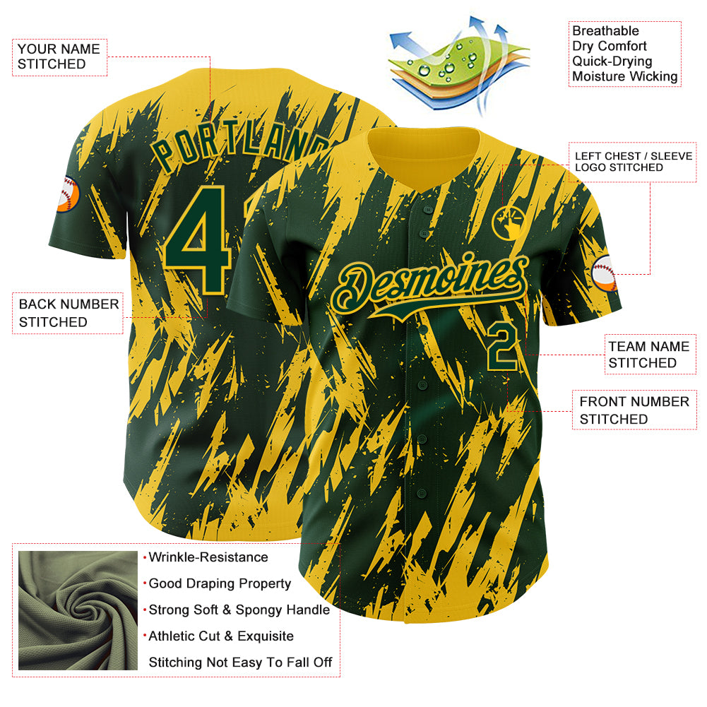 Custom Green Yellow Splatter Torn Sharp Brush Stroke Authentic Baseball Jersey