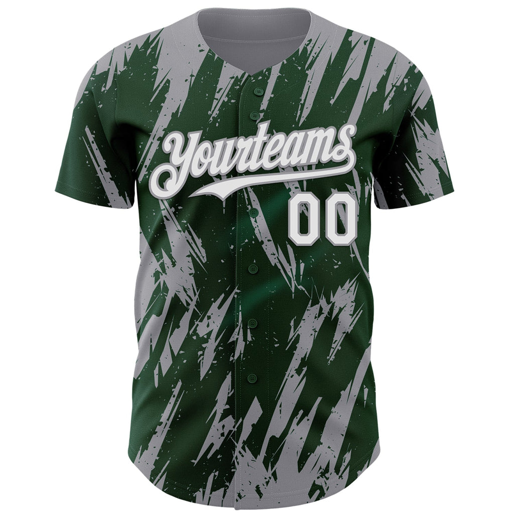 Custom Green White-Gray Splatter Torn Sharp Brush Stroke Authentic Baseball Jersey