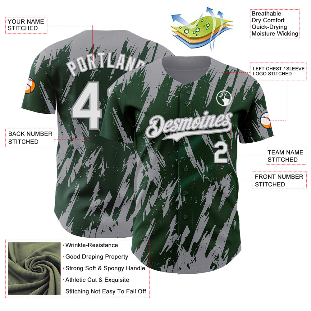 Custom Green White-Gray Splatter Torn Sharp Brush Stroke Authentic Baseball Jersey