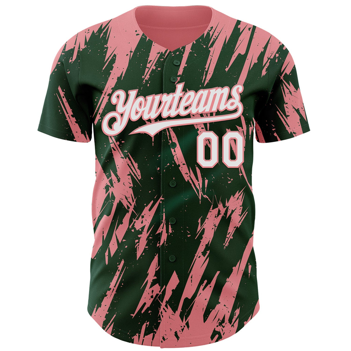 Custom Green White-Medium Pink Splatter Torn Sharp Brush Stroke Authentic Baseball Jersey