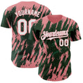 Custom Green White-Medium Pink Splatter Torn Sharp Brush Stroke Authentic Baseball Jersey