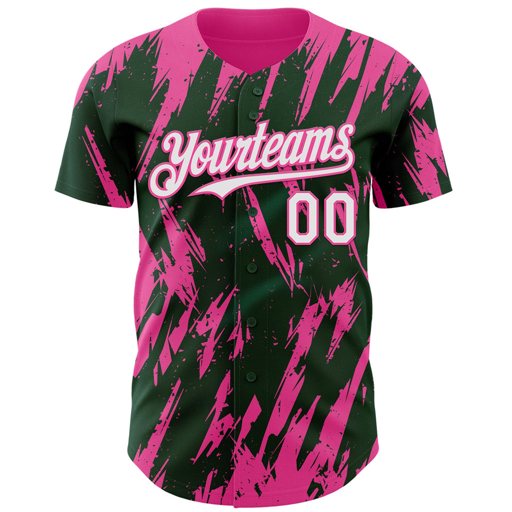 Custom Green White-Pink Splatter Torn Sharp Brush Stroke Authentic Baseball Jersey