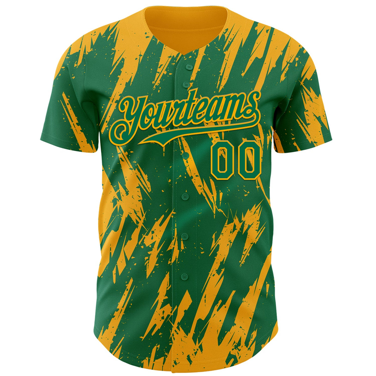 Custom Kelly Green Gold Splatter Torn Sharp Brush Stroke Authentic Baseball Jersey