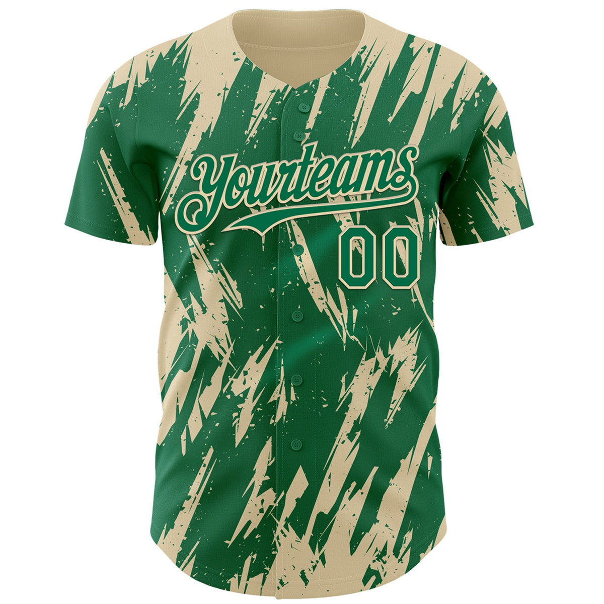 Custom Kelly Green Cream Splatter Torn Sharp Brush Stroke Authentic Baseball Jersey