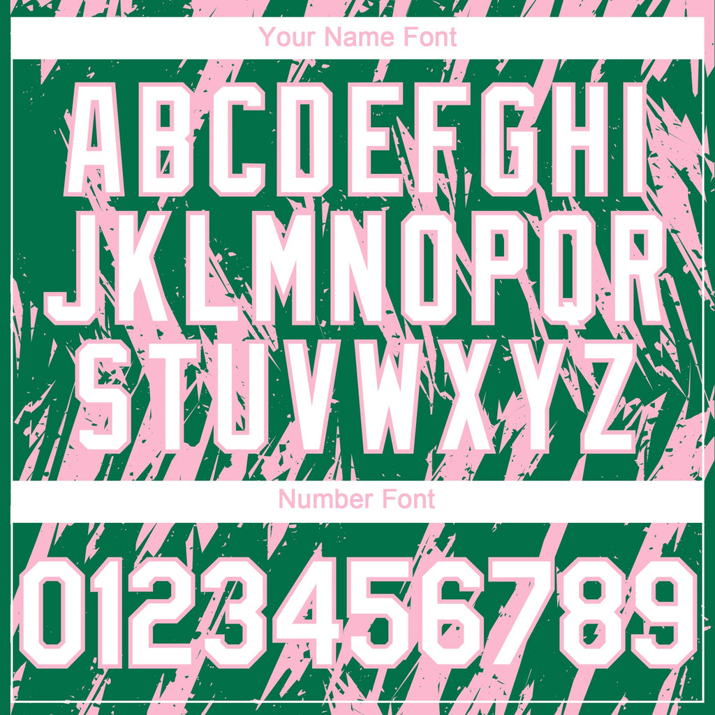 Custom Kelly Green White-Light Pink Splatter Torn Sharp Brush Stroke Authentic Baseball Jersey