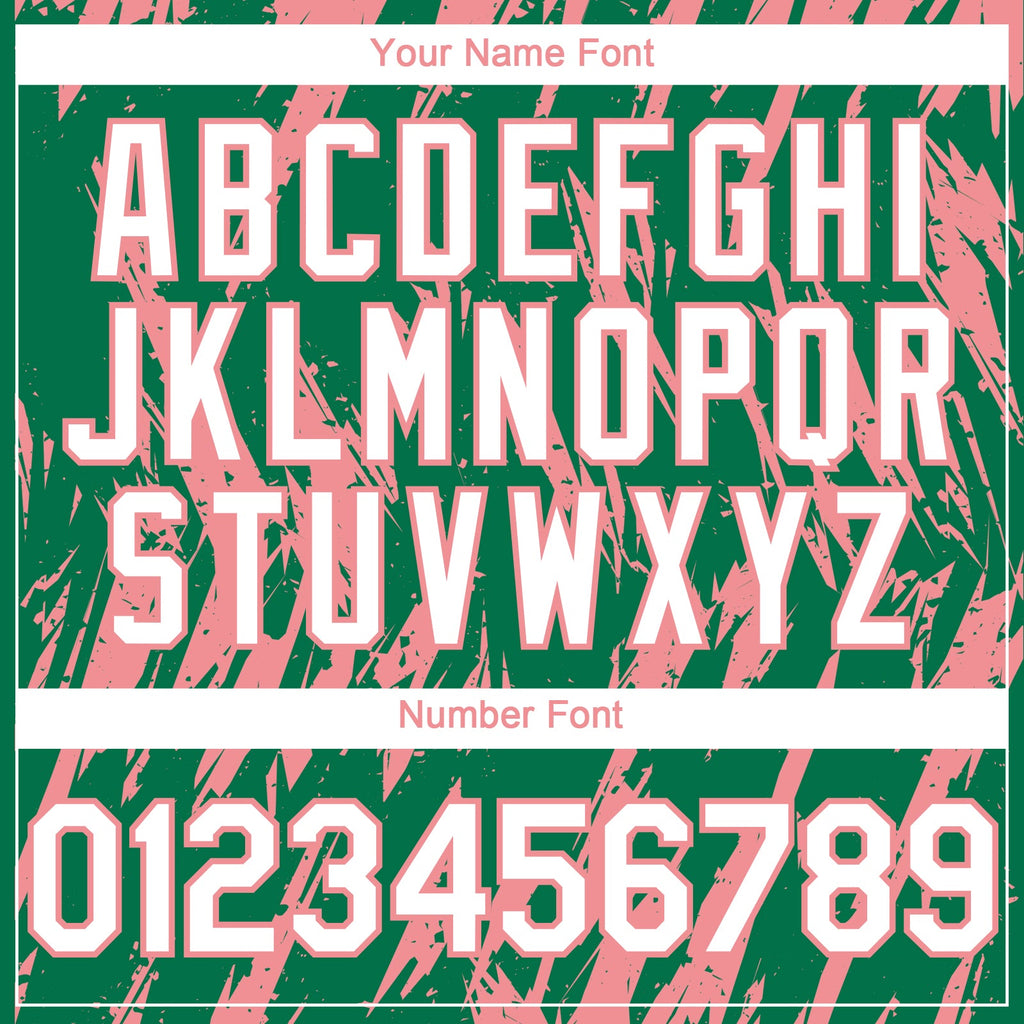 Custom Kelly Green White-Medium Pink Splatter Torn Sharp Brush Stroke Authentic Baseball Jersey