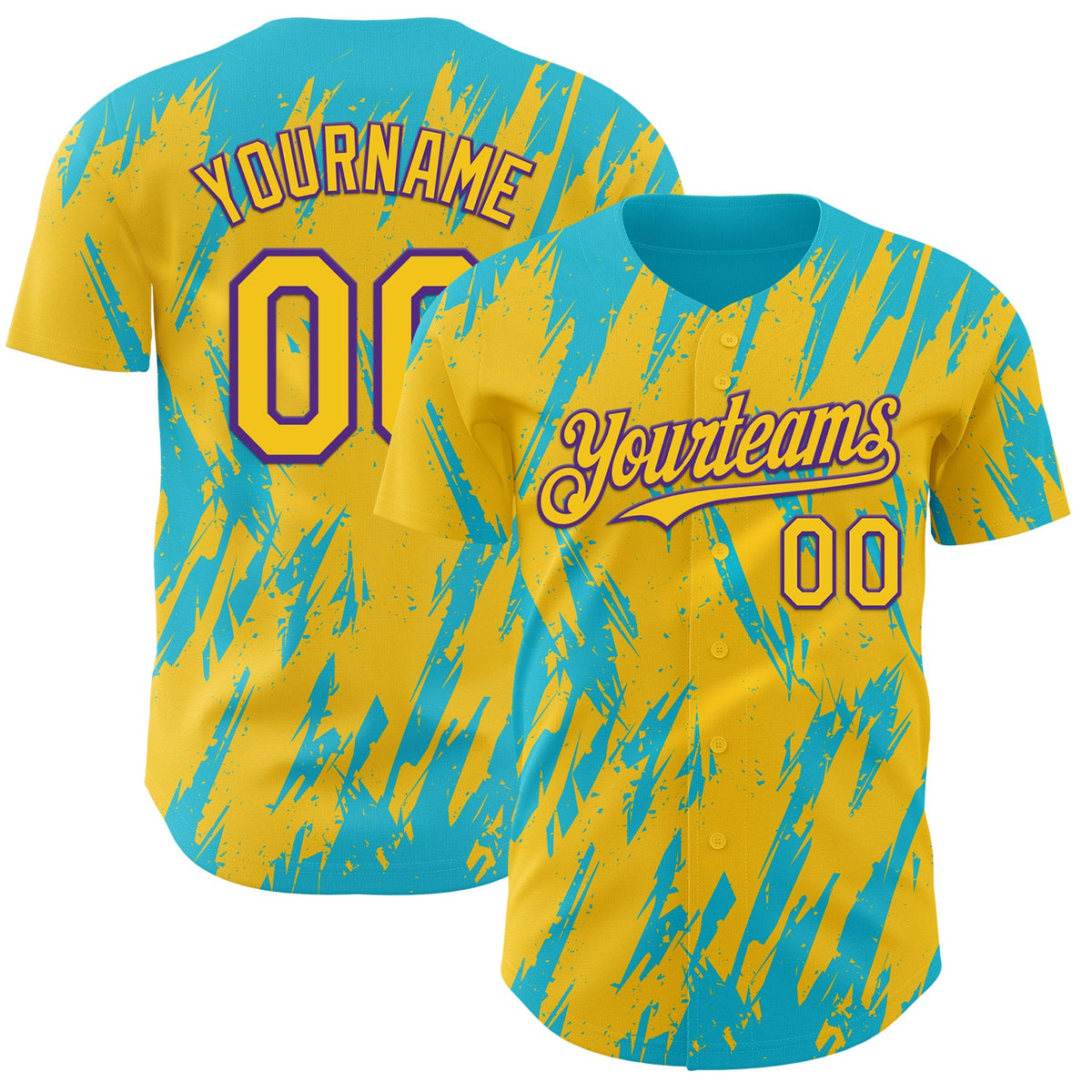 Custom Yellow Purple-Lakes Blue Splatter Torn Sharp Brush Stroke Authentic Baseball Jersey