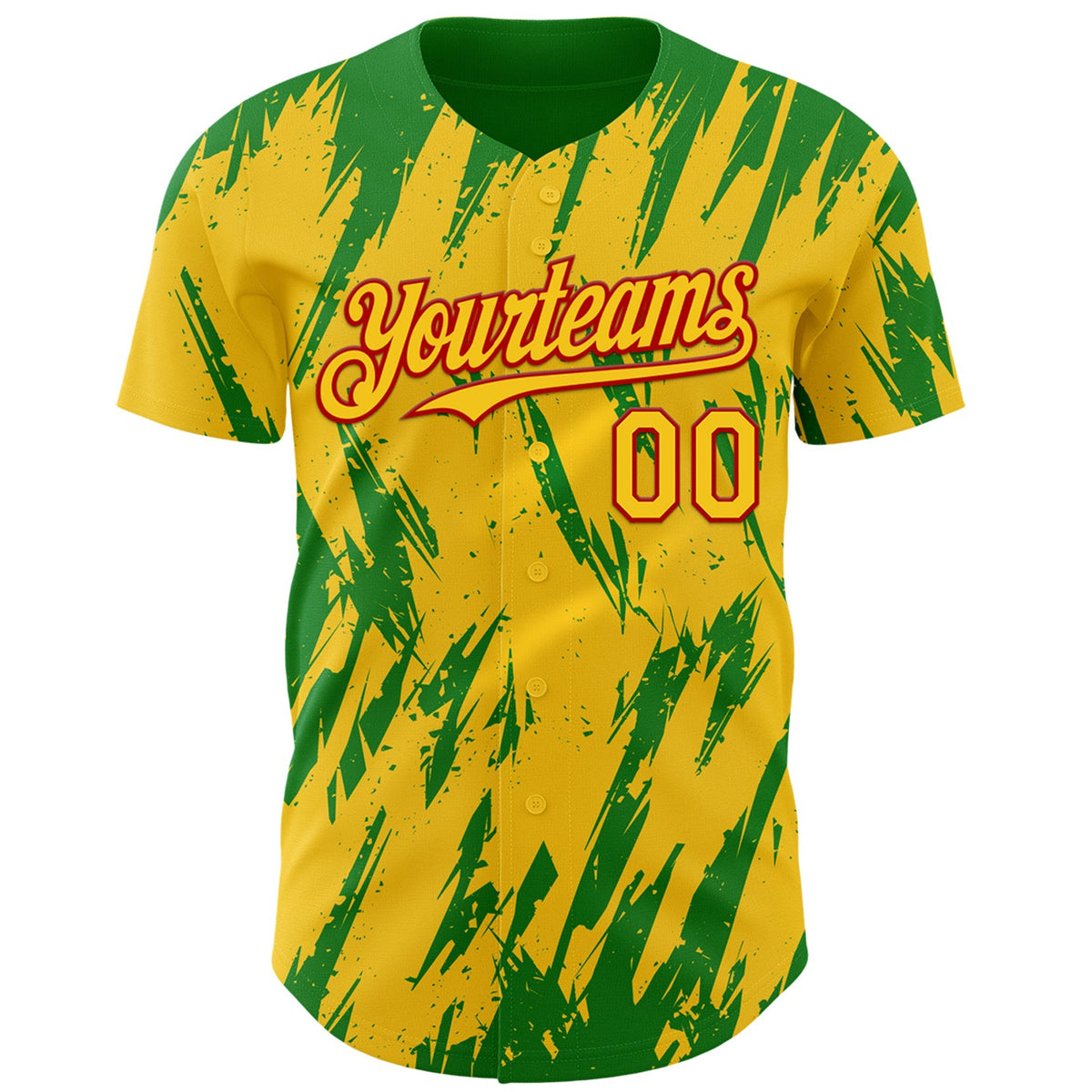 Custom Yellow Red-Grass Green Splatter Torn Sharp Brush Stroke Authentic Baseball Jersey