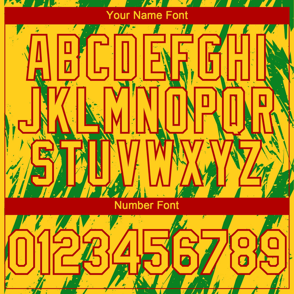 Custom Yellow Red-Grass Green Splatter Torn Sharp Brush Stroke Authentic Baseball Jersey