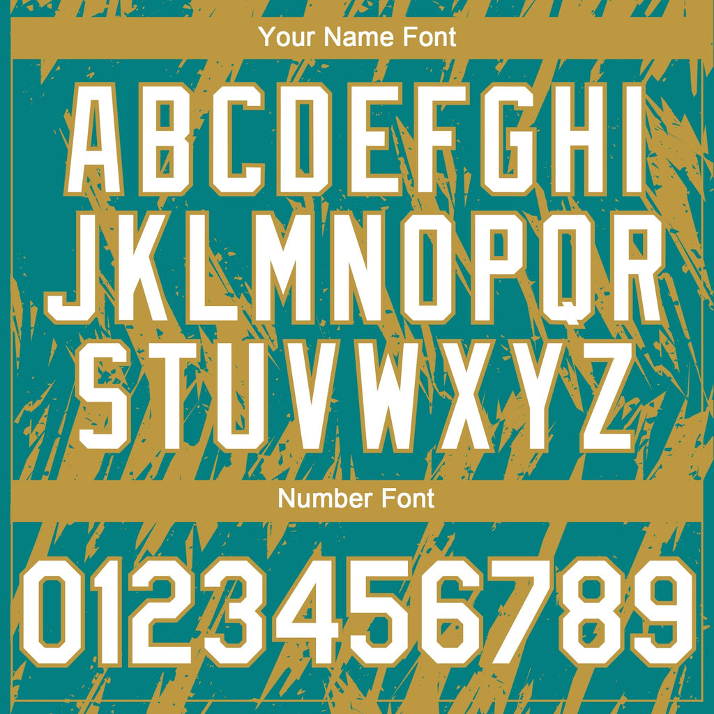 Custom Teal White-Old Gold Splatter Torn Sharp Brush Stroke Authentic Baseball Jersey