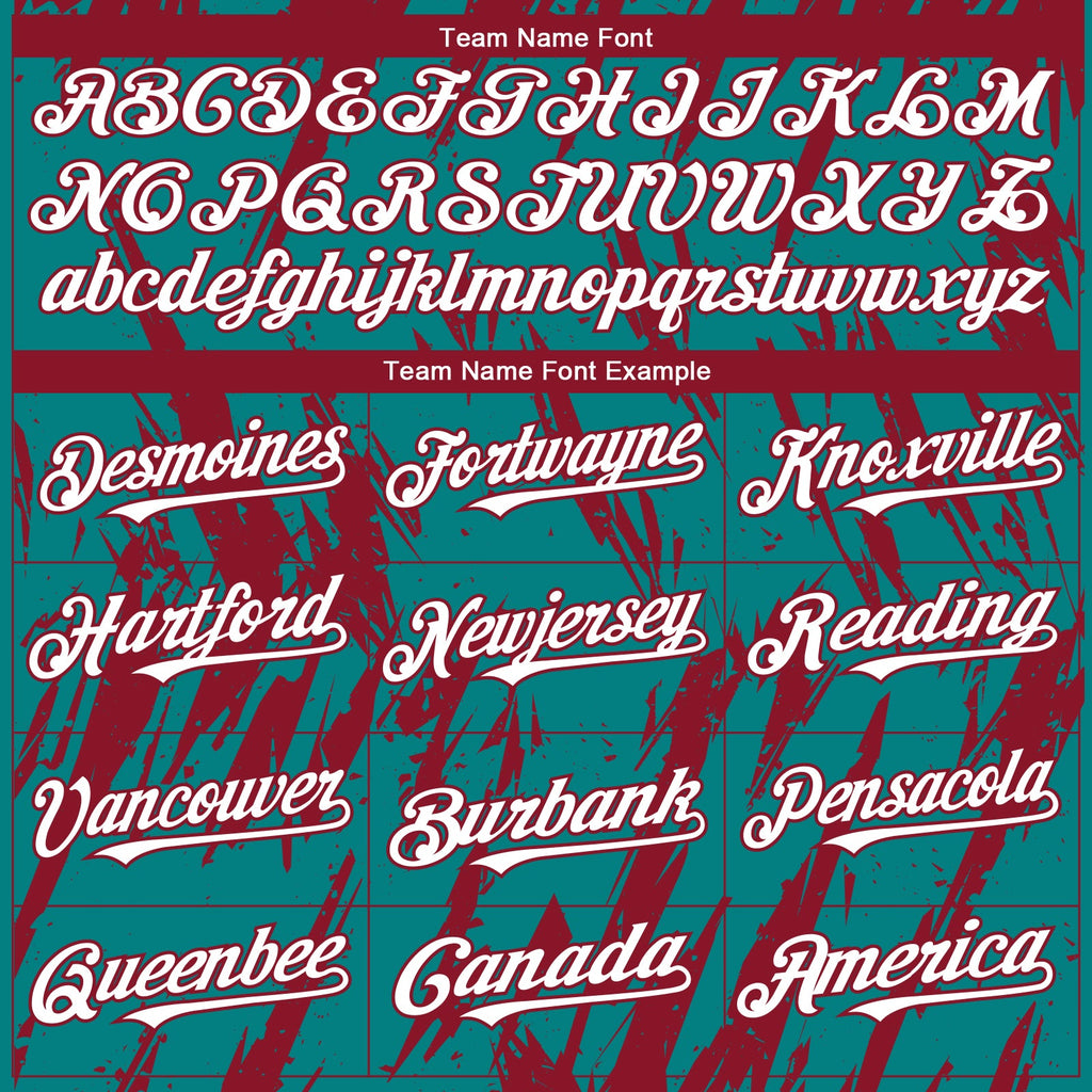 Custom Teal White-Crimson Splatter Torn Sharp Brush Stroke Authentic Baseball Jersey