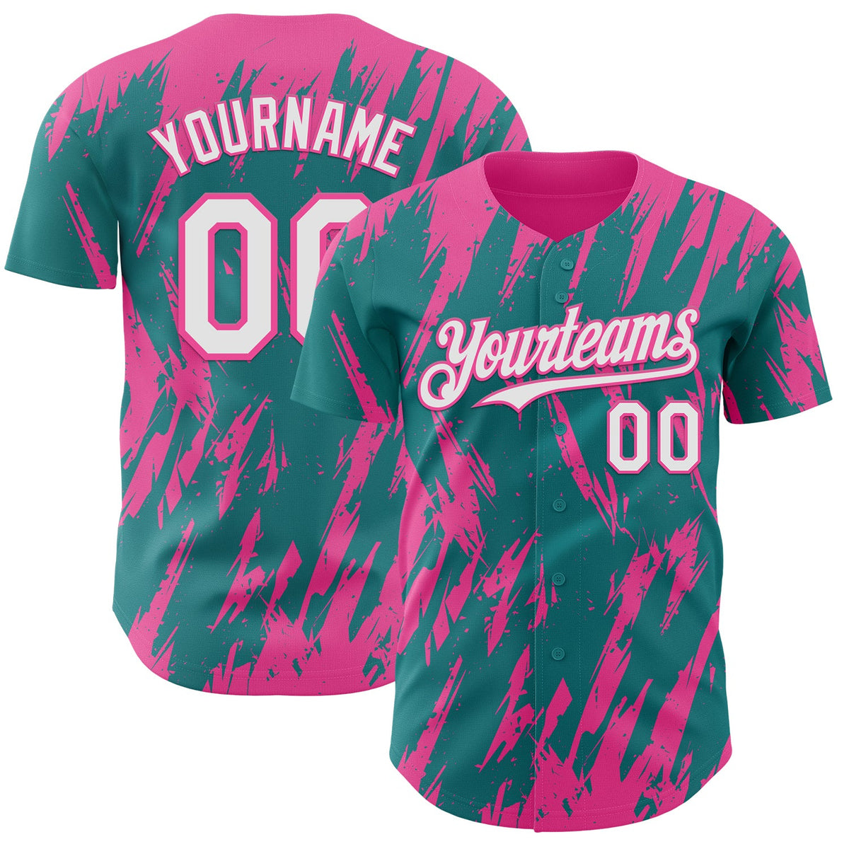 Custom Teal White-Pink Splatter Torn Sharp Brush Stroke Authentic Baseball Jersey