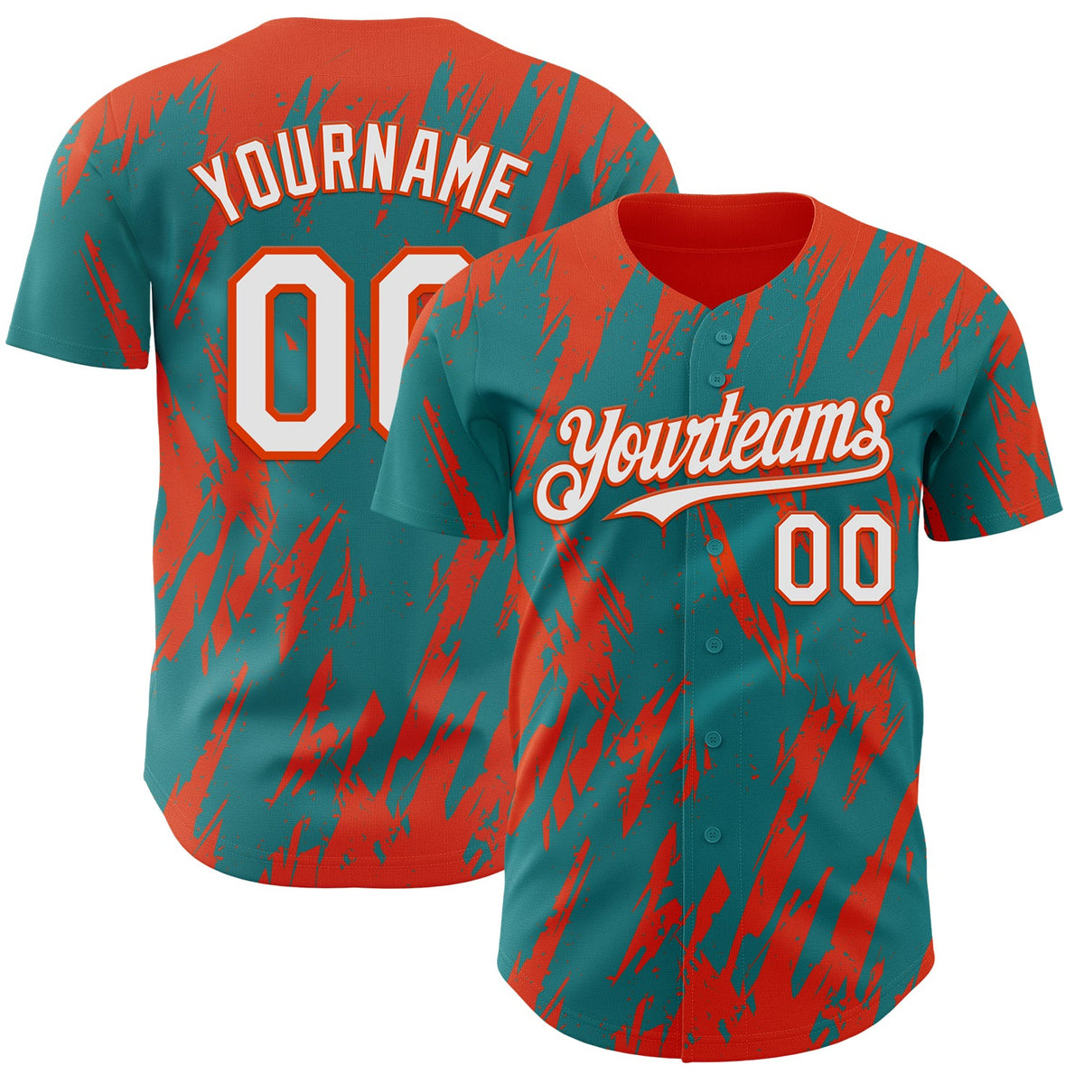 Custom Teal White-Orange Splatter Torn Sharp Brush Stroke Authentic Baseball Jersey