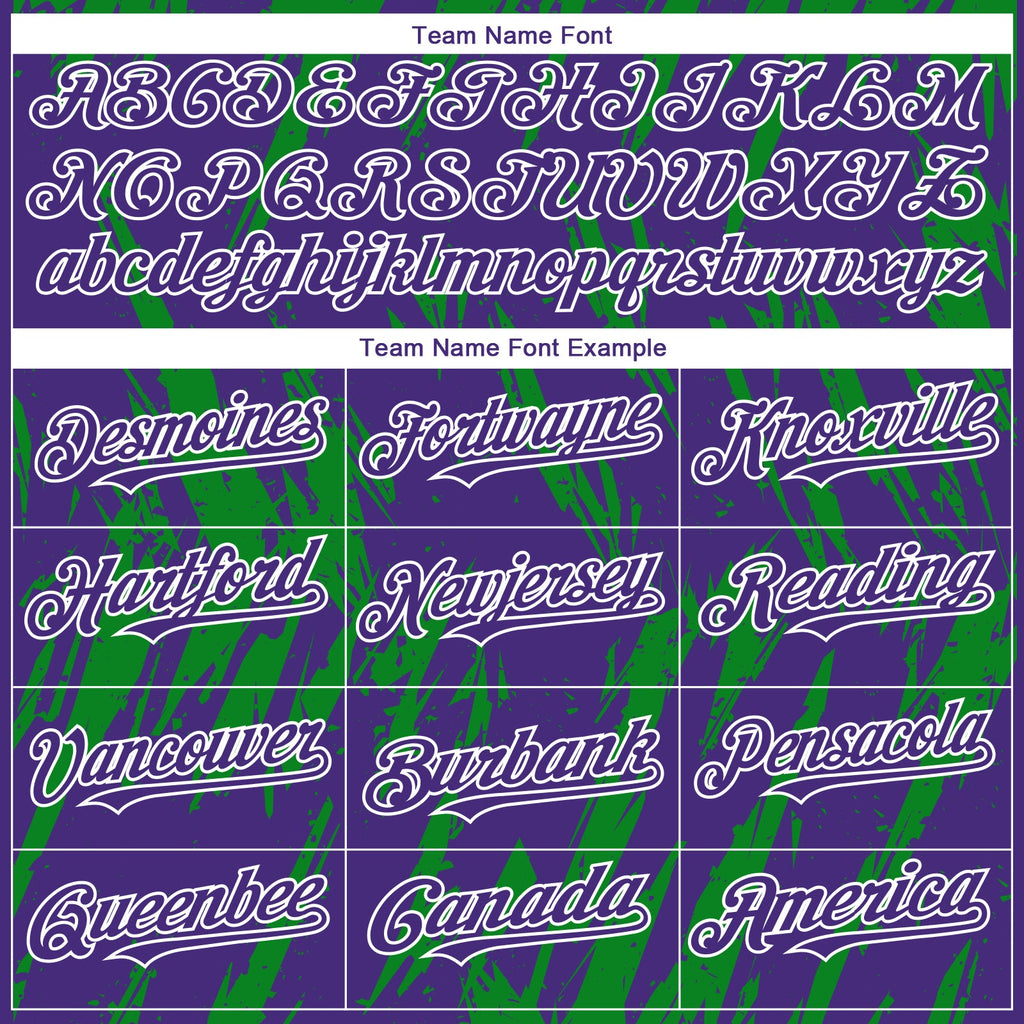 Custom Purple White-Grass Green Splatter Torn Sharp Brush Stroke Authentic Baseball Jersey