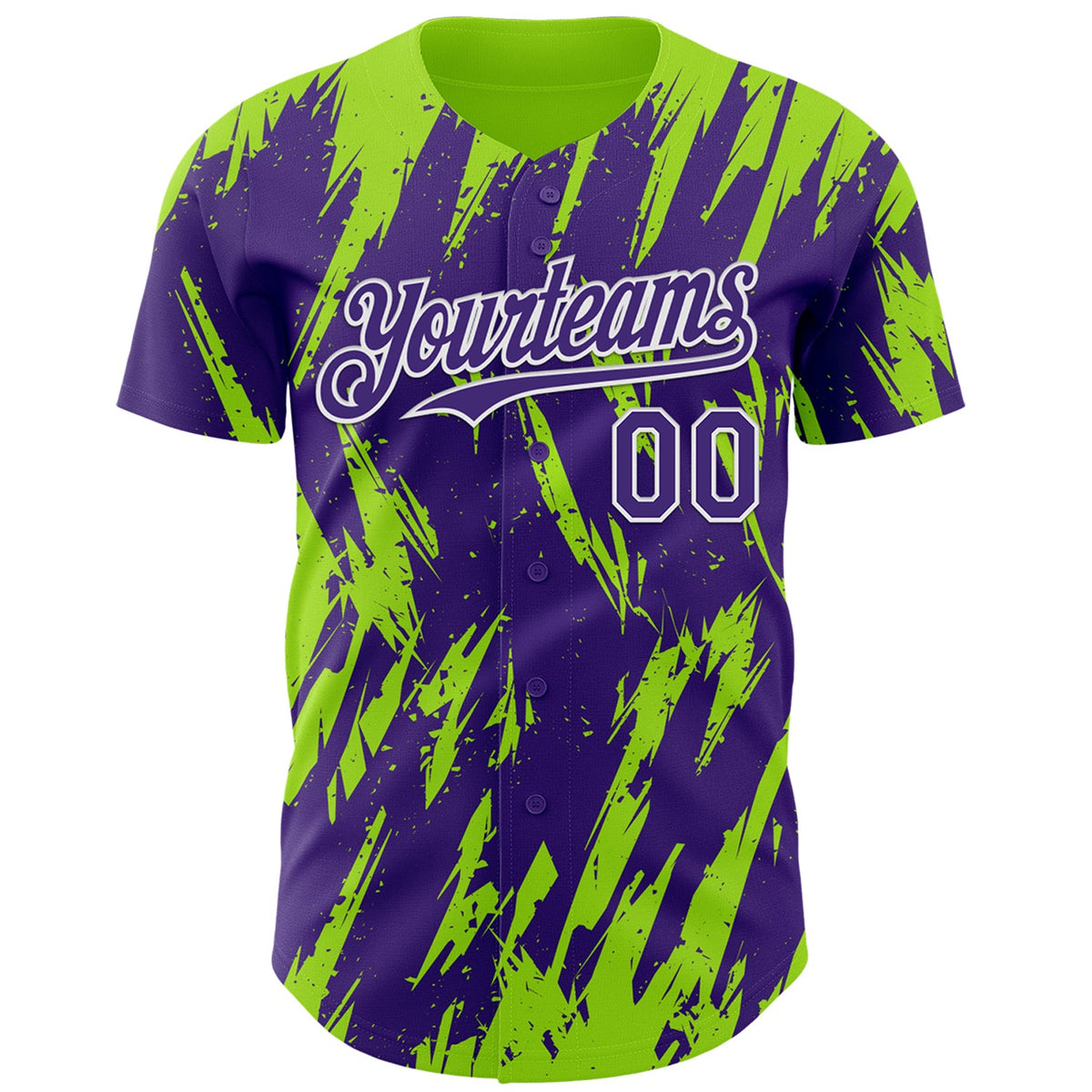 Custom Purple White-Neon Green Splatter Torn Sharp Brush Stroke Authentic Baseball Jersey