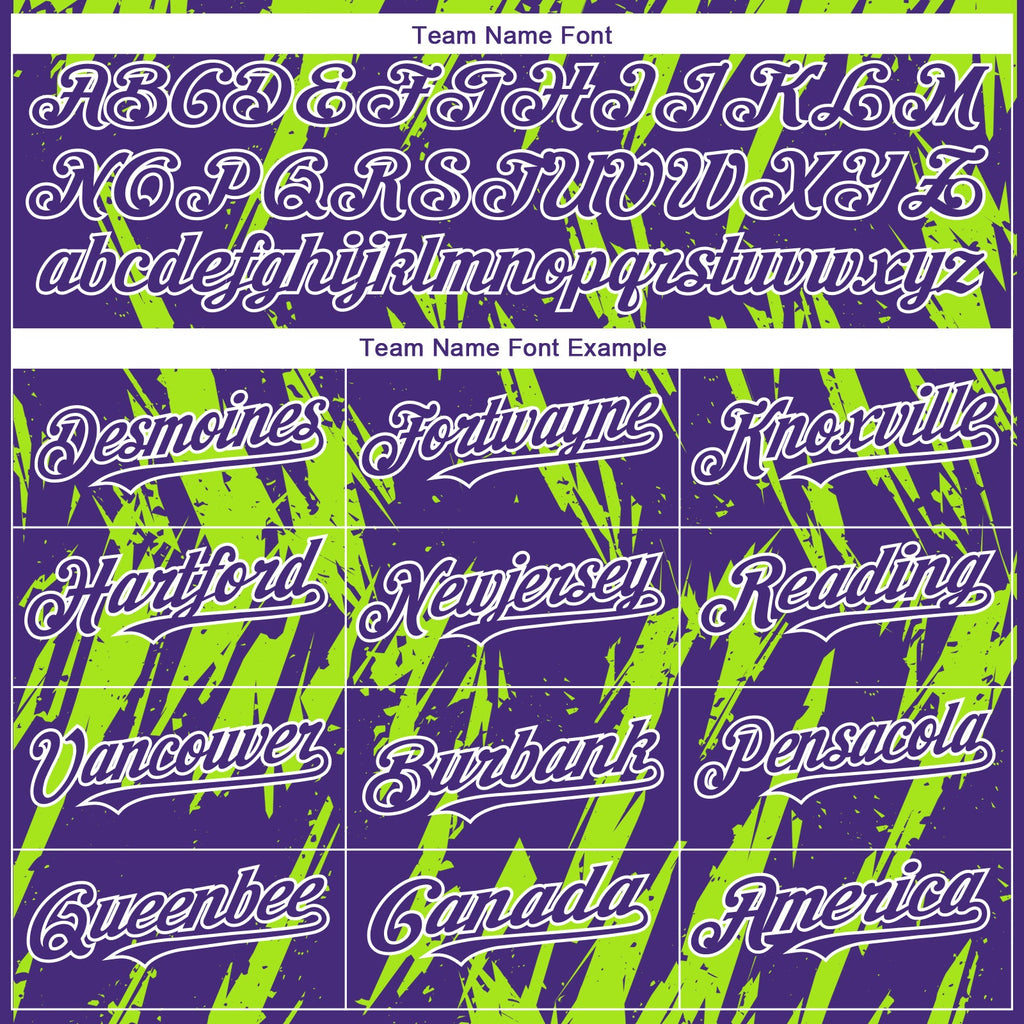 Custom Purple White-Neon Green Splatter Torn Sharp Brush Stroke Authentic Baseball Jersey