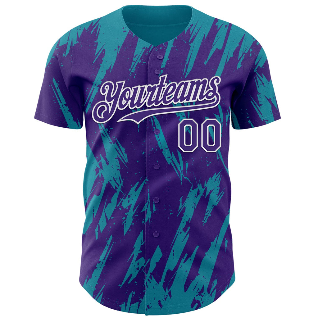 Custom Purple White-Teal Splatter Torn Sharp Brush Stroke Authentic Baseball Jersey