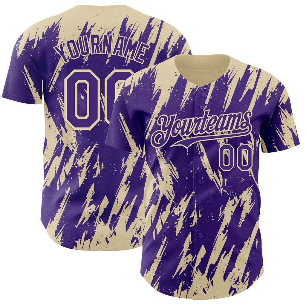 Custom Purple Cream Splatter Torn Sharp Brush Stroke Authentic Baseball Jersey