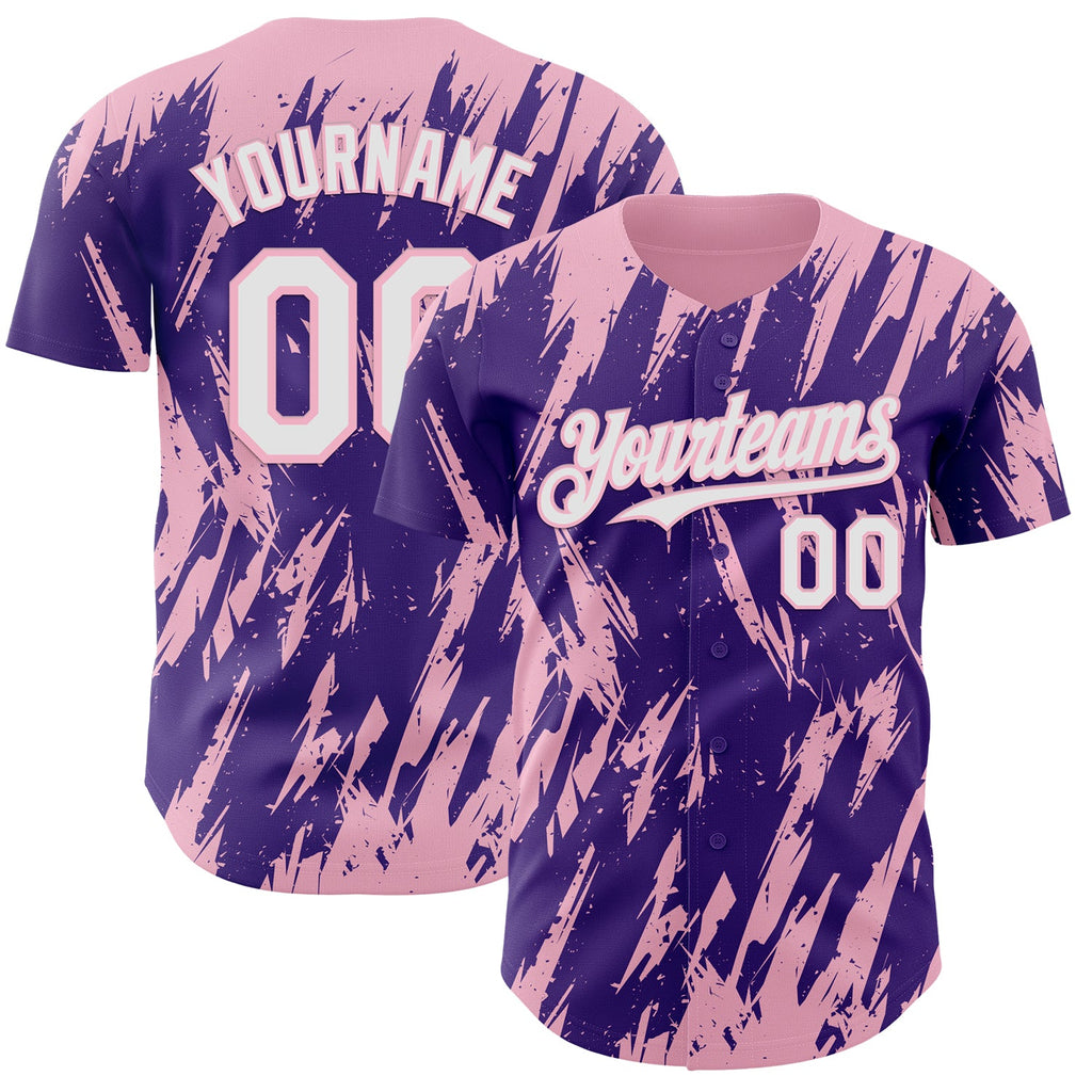 Custom Purple White-Light Pink Splatter Torn Sharp Brush Stroke Authentic Baseball Jersey