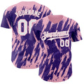 Custom Purple White-Light Pink Splatter Torn Sharp Brush Stroke Authentic Baseball Jersey