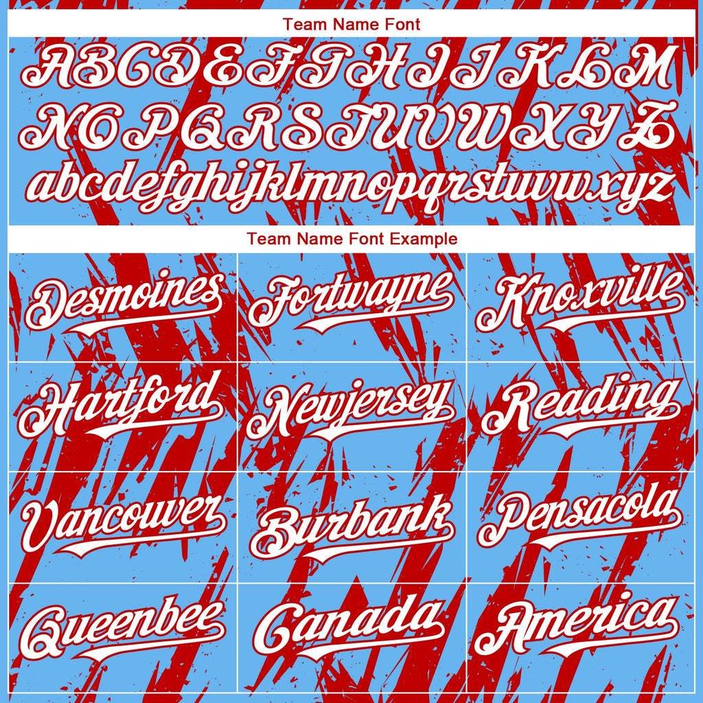 Custom Sky Blue White-Red Splatter Torn Sharp Brush Stroke Authentic Baseball Jersey