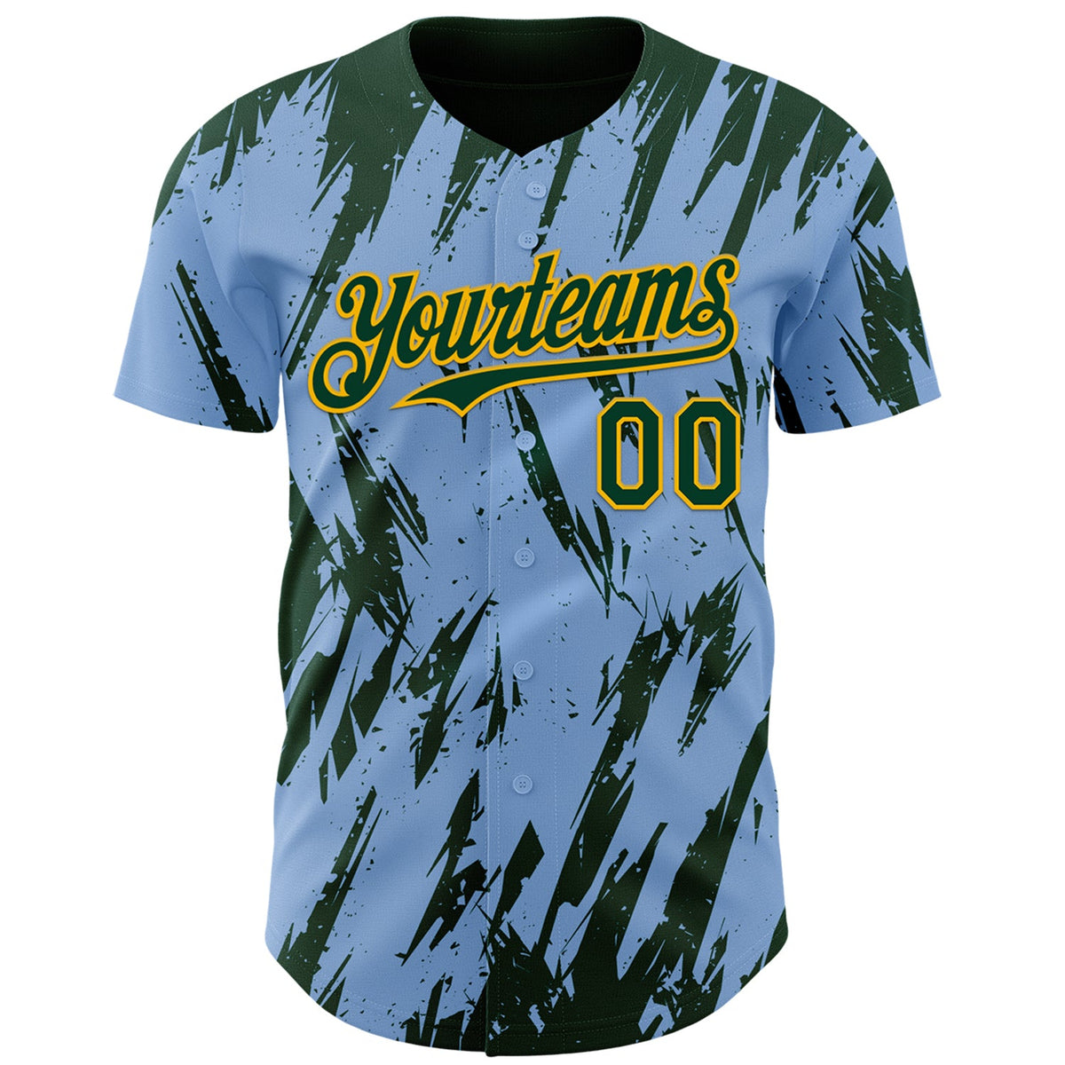 Custom Light Blue Green-Gold Splatter Torn Sharp Brush Stroke Authentic Baseball Jersey