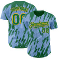 Custom Light Blue Kelly Green-Gold Splatter Torn Sharp Brush Stroke Authentic Baseball Jersey