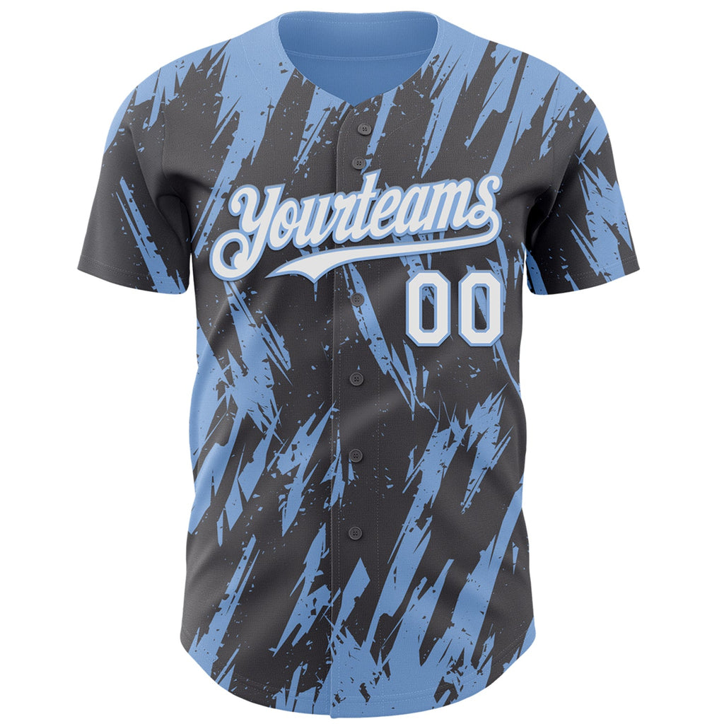 Custom Steel Gray White-Light Blue Splatter Torn Sharp Brush Stroke Authentic Baseball Jersey