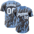 Custom Steel Gray White-Light Blue Splatter Torn Sharp Brush Stroke Authentic Baseball Jersey