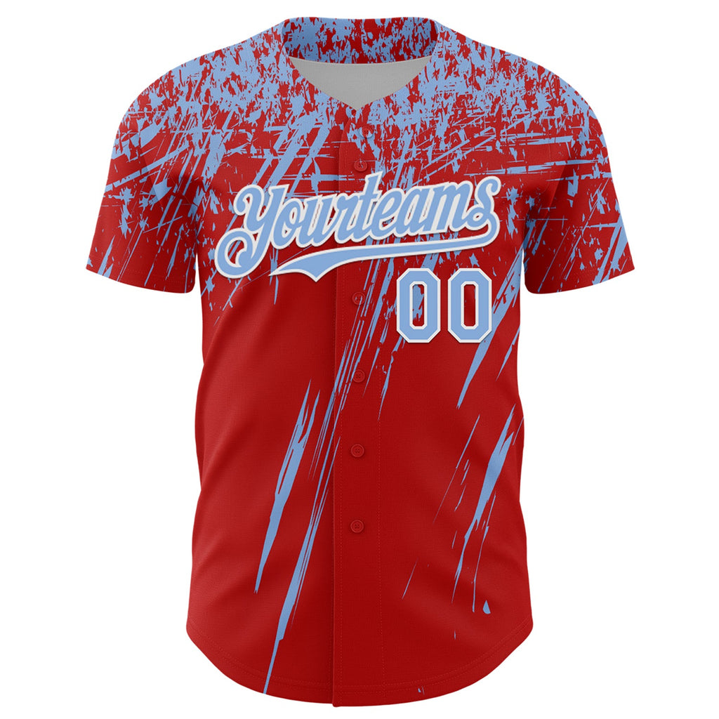 Custom Red Light Blue-White Distressed Scratch Brush Stroke Authentic Baseball Jersey