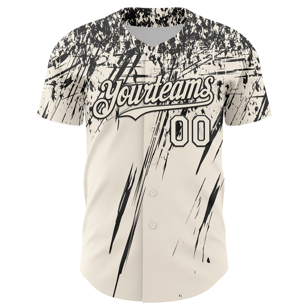 Custom Cream Black Distressed Scratch Brush Stroke Authentic Baseball Jersey