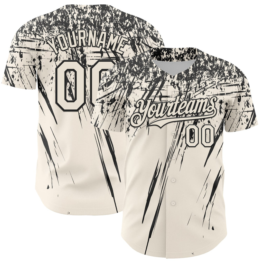 Custom Cream Black Distressed Scratch Brush Stroke Authentic Baseball Jersey