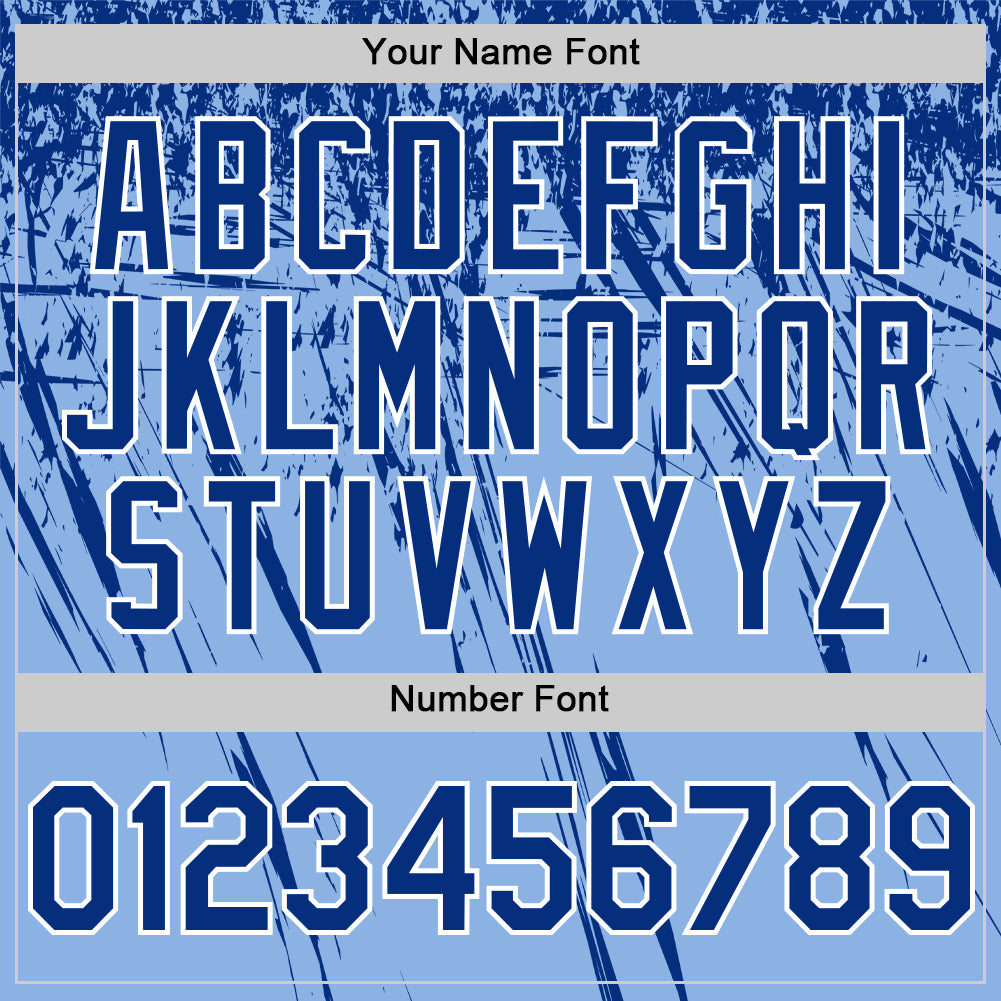 Custom Light Blue Royal-White Distressed Scratch Brush Stroke Authentic Baseball Jersey