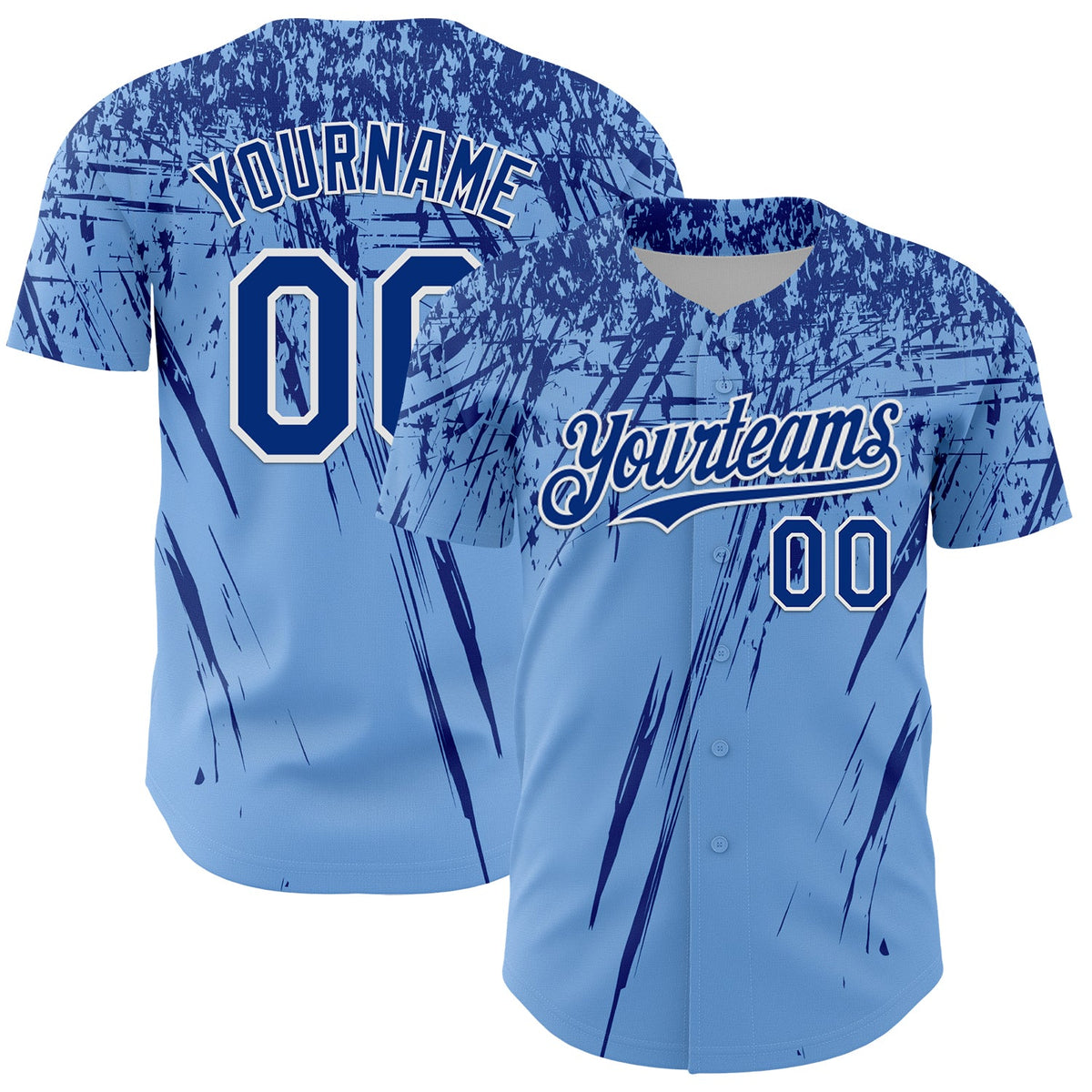 Custom Light Blue Royal-White Distressed Scratch Brush Stroke Authentic Baseball Jersey