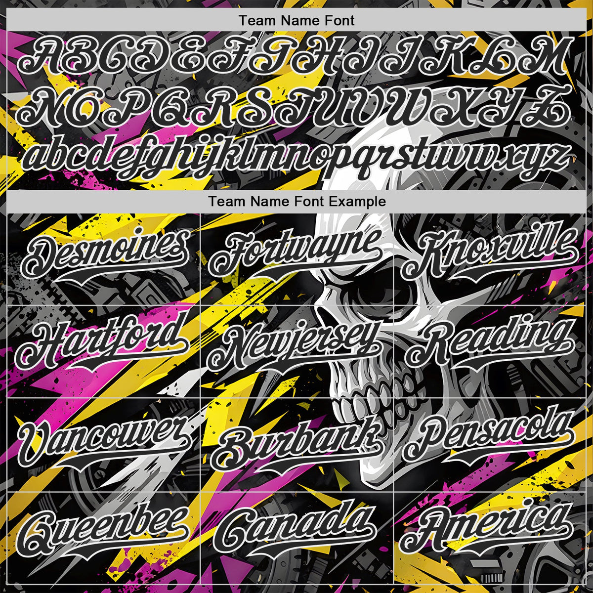 Custom Black Yellow Deep Pink-White 3D Pattern Design Motorcycle Motocross Skull Authentic Baseball Jersey