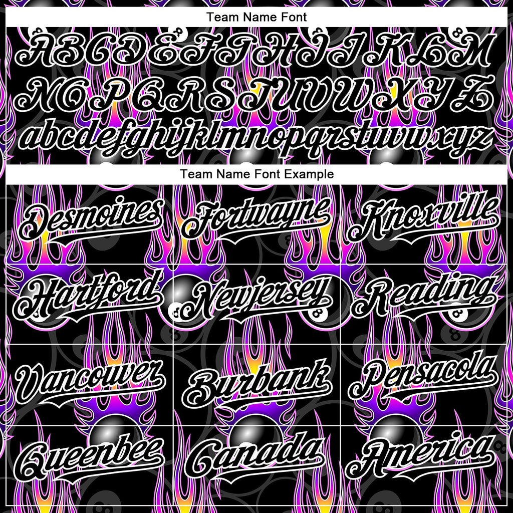 Custom Black White 3D Pattern Design Flaming Billiards Snooker 8 Ball Authentic Baseball Jersey