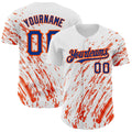 Custom White Royal-Orange 3D Pattern Design Abstract Splash Authentic Baseball Jersey