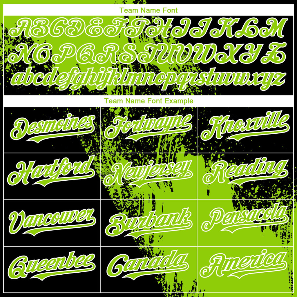 Custom Black Neon Green-White 3D Pattern Design Abstract Brush Stroke Authentic Baseball Jersey