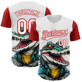 Custom White Red 3D Pattern Design Cartoon Crocodile Authentic Baseball Jersey