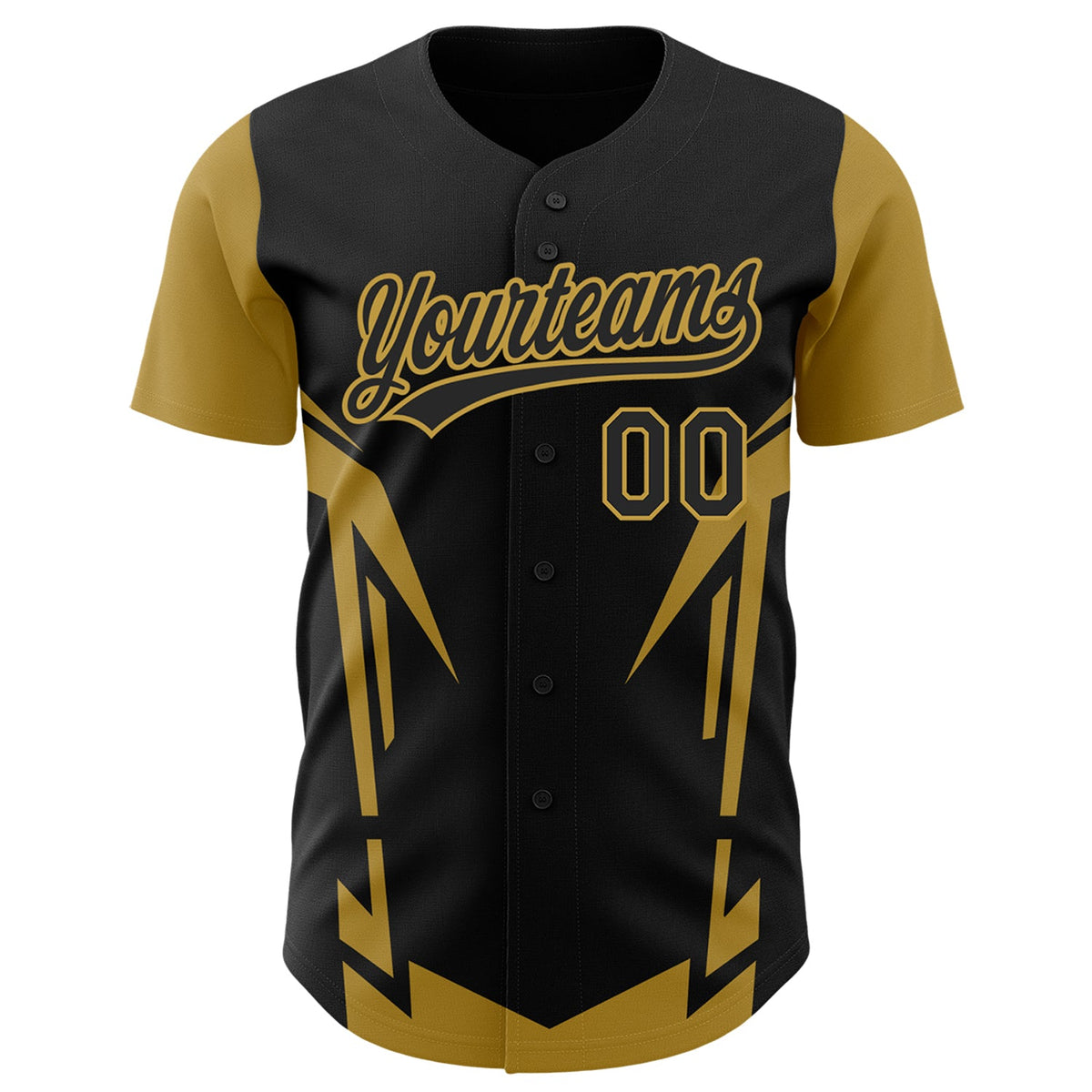 Custom Black Old Gold 3D Pattern Design Side Sharp Edges Authentic Baseball Jersey