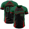 Custom Black Kelly Green-Red 3D Pattern Design Curve Solid Authentic Baseball Jersey