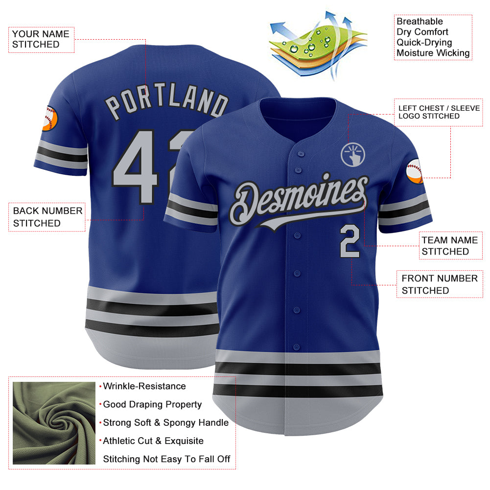 Custom Royal Gray-Black Line Authentic Baseball Jersey