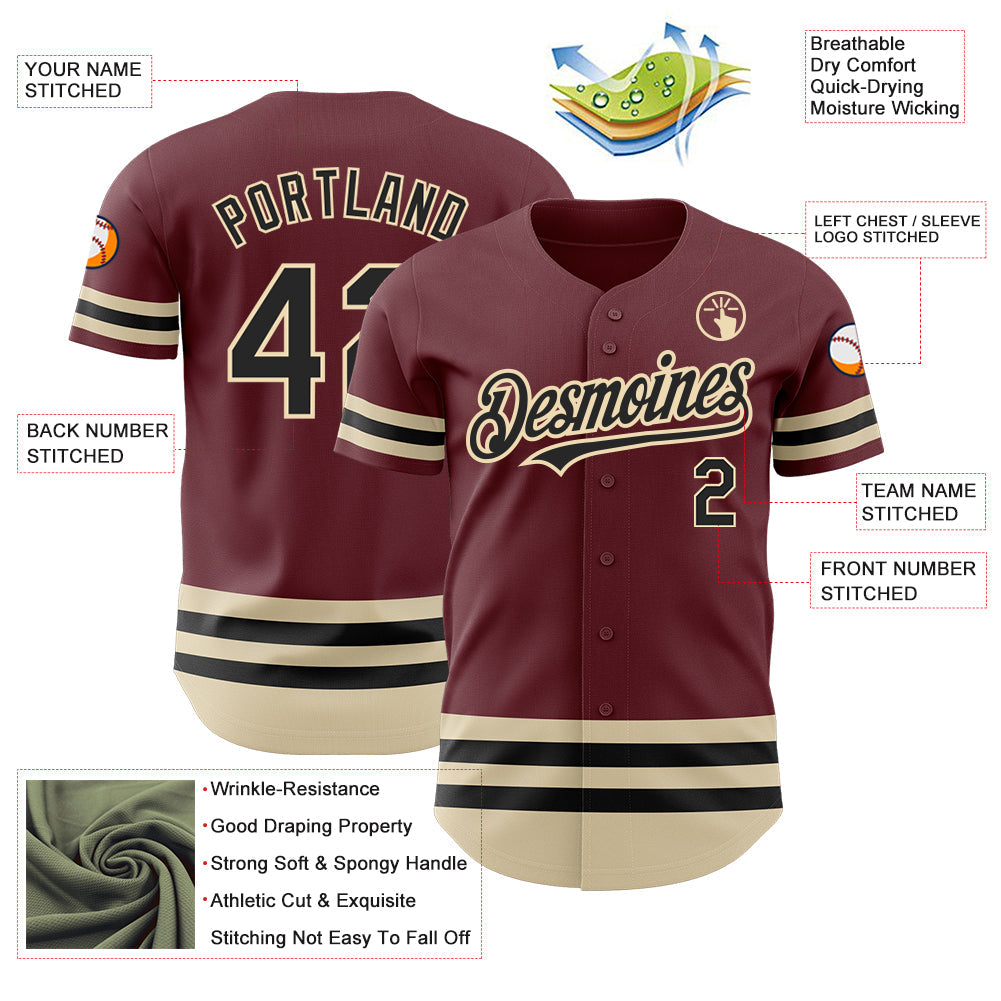 Custom Burgundy Black-Cream Line Authentic Baseball Jersey