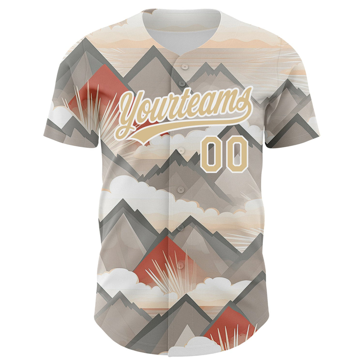Custom Vegas Gold White 3D Pattern Design Sun Rays Through Mountain Tops Authentic Baseball Jersey