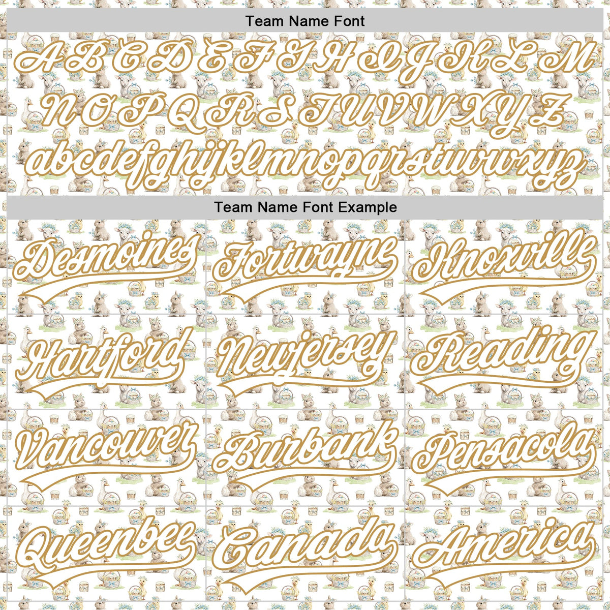Custom White Old Gold 3D Pattern Design Animal Rabbit Sheep Chicken And Duck Authentic Baseball Jersey