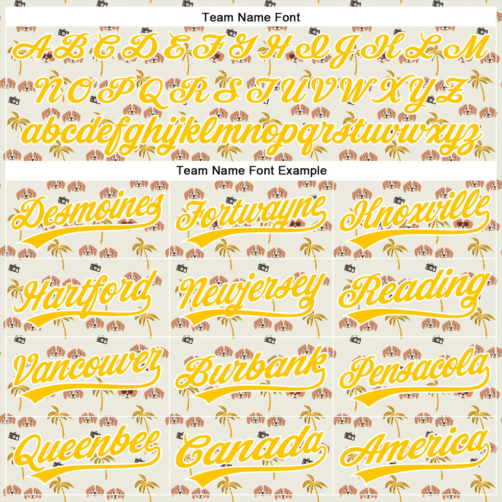Custom White Yellow 3D Pattern Design Animal Dog And Hawaii Palm Trees Authentic Baseball Jersey