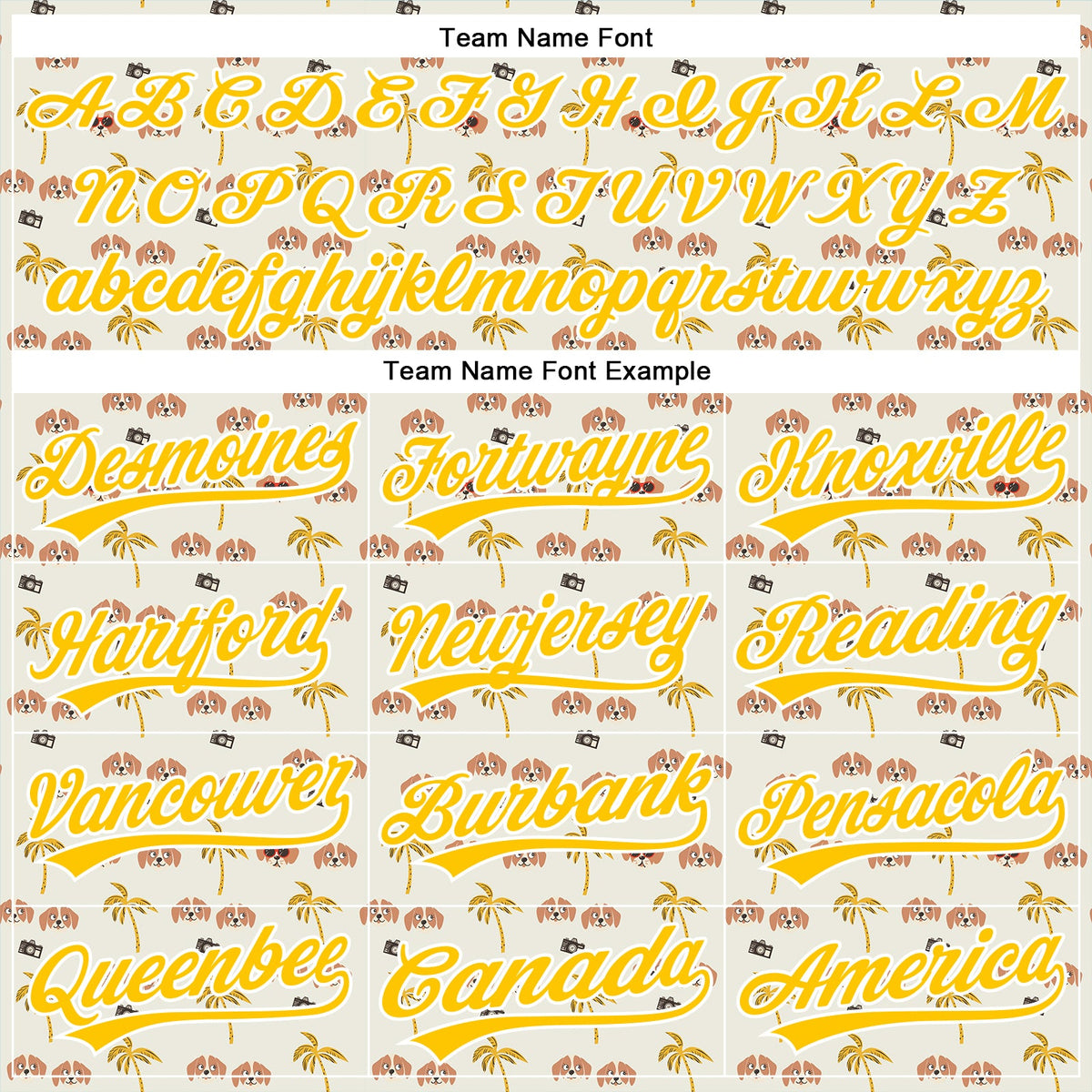 Custom White Yellow 3D Pattern Design Animal Dog And Hawaii Palm Trees Authentic Baseball Jersey