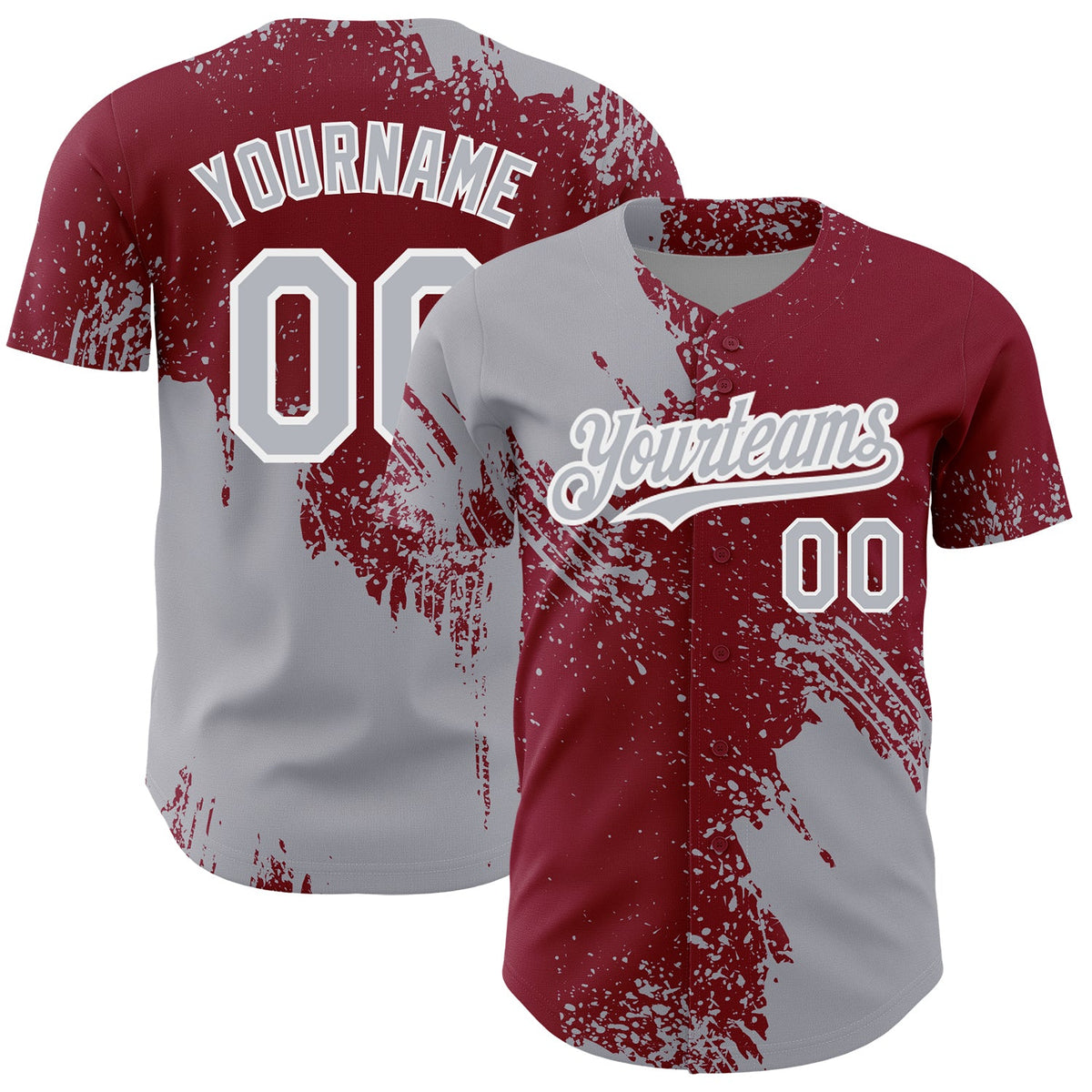 Custom Gray Crimson-White 3D Pattern Design Abstract Brush Stroke Authentic Baseball Jersey